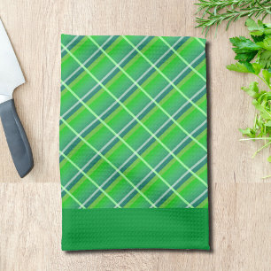 Retro groen wit horizontaal ruitpatroon theedoek