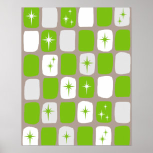Retro Groen & Wit Starbursts Poster