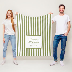 Retro Groen Witte Strepen Persoonlijke Trouwdag Fleece Deken