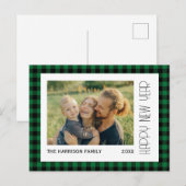 Retro Groen Zwart Gingham Plaid Nieuwjaar Foto Briefkaart (Voorkant / Achterkant)