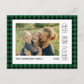Retro Groen Zwart Gingham Plaid Nieuwjaar Foto Briefkaart (Voorkant)