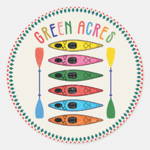 Retro Groene Acres Kajakken Ronde Sticker