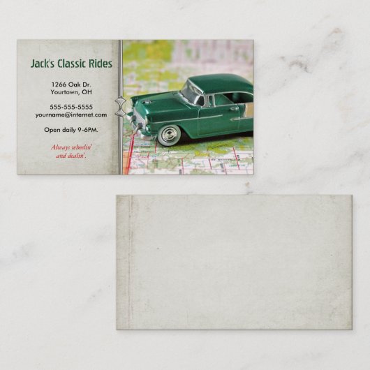 Retro groene auto op kaart visitekaartje (Voorkant / Achterkant)