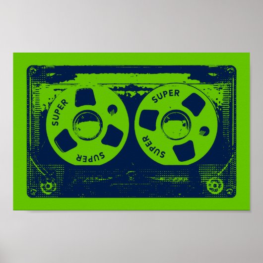 Retro groene & blauwe cassettebandje poster (Voorkant)