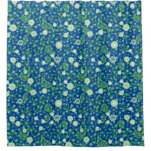 Retro groene bloeiende planten pattern.b Blauw BG Douchegordijn (Voorkant)