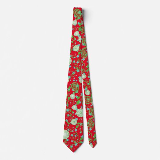 Retro groene bloeiende planten pattern.b Rood BG Stropdas (Voorkant)