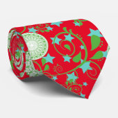 Retro groene bloeiende planten pattern.b Rood BG Stropdas (Opgerold)