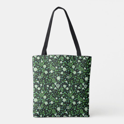 Retro groene bloeiende planten pattern.b Zwart BG Tote Bag (Achterkant)
