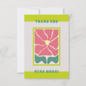 Retro  groene Bloem Dank u kaart (Voorkant)