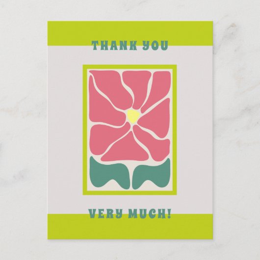 Retro  groene Bloem Dank u kaart (Voorkant)