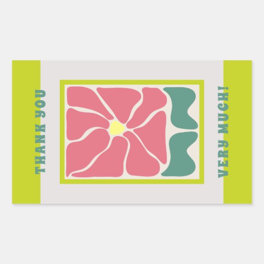 Retro groene Bloem Dank u Rechthoekige Sticker (Voorkant)