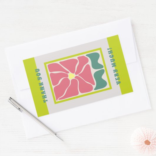 Retro  groene Bloem Dank u Rechthoekige Sticker (Envelop)