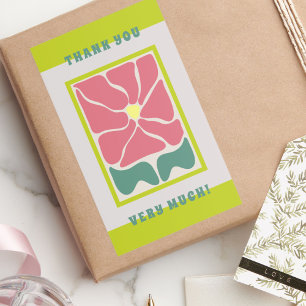 Retro  groene Bloem Dank u Rechthoekige Sticker
