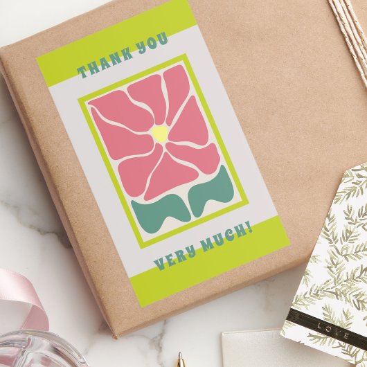 Retro  groene Bloem Dank u Rechthoekige Sticker