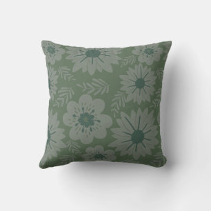 Retro  Groene Bloemen Kussen