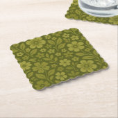 Retro groene bloemen onderzetters van papier – div (Gebogen)