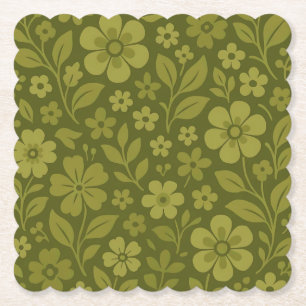 Retro groene bloemen onderzetters van papier – div