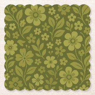 Retro groene bloemen onderzetters van papier – div