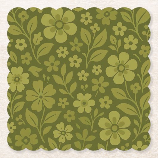 Retro groene bloemen onderzetters van papier – div (Voorkant)