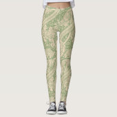 Retro Groene Bloemen Swirl Leggings (Voorkant)