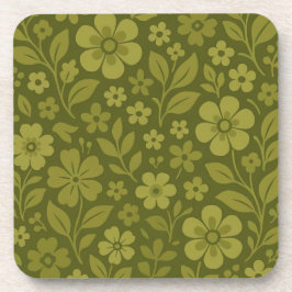 Retro groene bloemenkurk achterkant Set van 6 onde Bier Onderzetter
