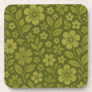 Retro groene bloemenkurk achterkant Set van 6 onde Bier Onderzetter