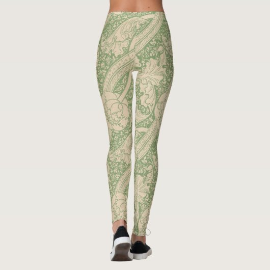 Retro groene bloemige krul leggings (Achterkant)
