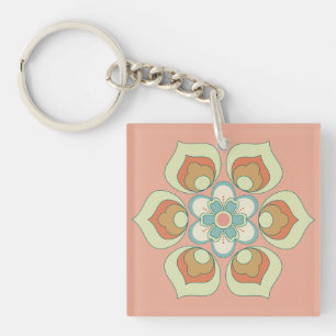 retro groene bloempatroon sleutelhanger