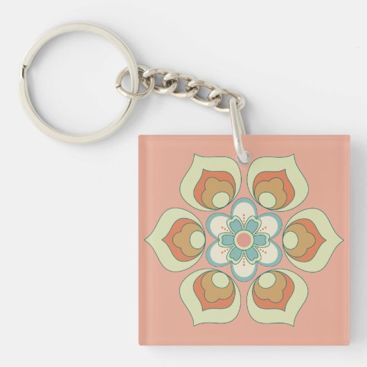 retro groene bloempatroon sleutelhanger (voorkant)