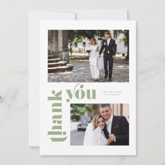 Retro Groene Bruiloft Dank u Kaart (Voorkant)