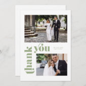 Retro Groene Bruiloft Dank u Kaart (Voorkant / Achterkant)