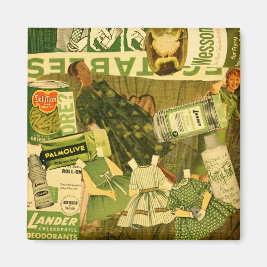 Retro groene collage magneet (Voorkant)