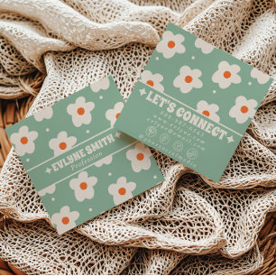 Retro groene crèmekleurige groovy bloem trendy fun vierkante visitekaartje