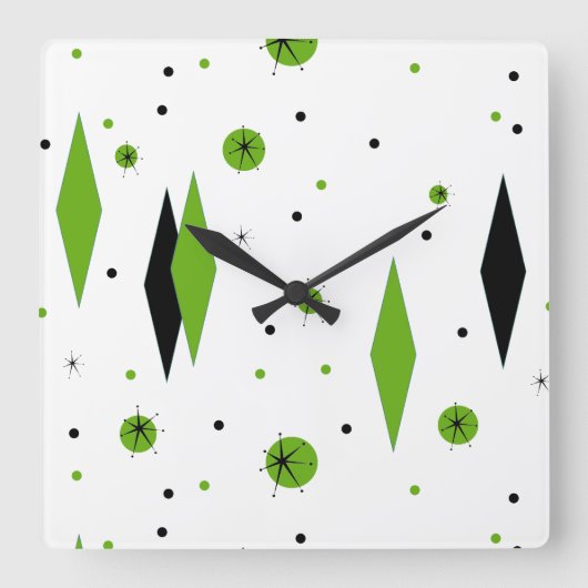 Retro Groene Diamanten & Klok van de Muur (Voorkant)