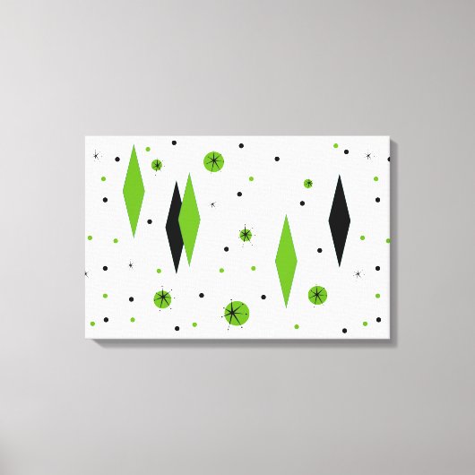 Retro Groene Diamanten & Starbursts Uitgerekt Canv Canvas Afdruk (Voorkant)