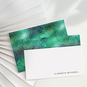 Retro Groene Disco Balspiegel Monogram Notitiekaartje