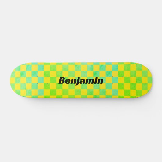 Retro Groene en Gele Checkerboard School Persoonlijk Skateboard (Horizontaal)