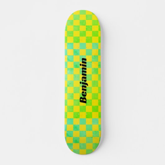 Retro Groene en Gele Checkerboard School Persoonlijk Skateboard (Voorkant)