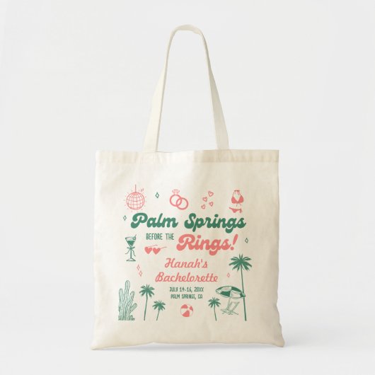 Retro groene en roze palm spring vrijgezellenfeest tote bag (Voorkant)