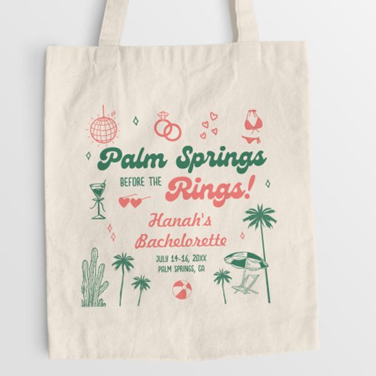Retro groene en roze palm spring vrijgezellenfeest tote bag