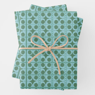 Retro groene en turquoise cadeauverpakking met pol inpakpapier vel