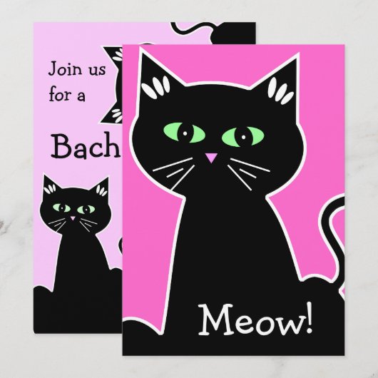 Retro Groene Eyed Zwart Kat Bachelorette Party Kaart (Voorkant / Achterkant)