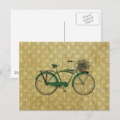 Retro Groene Fiets met de Mand van de Bloem Briefkaart (Voorkant / Achterkant)