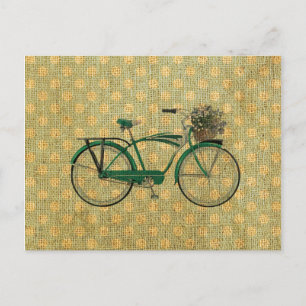 Retro Groene Fiets met de Mand van de Bloem Briefkaart