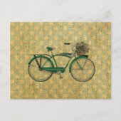 Retro Groene Fiets met de Mand van de Bloem Briefkaart (Voorkant)