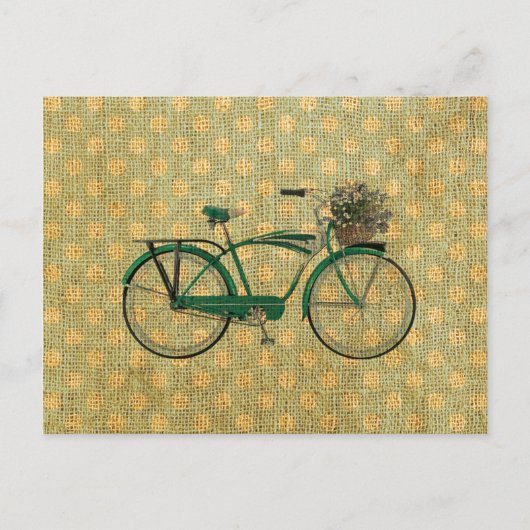 Retro Groene Fiets met de Mand van de Bloem Briefkaart (Voorkant)