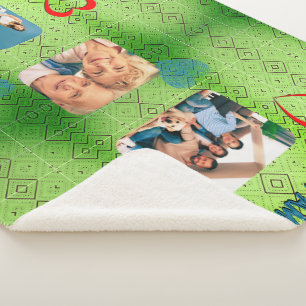 Retro groene foto diamantpatroon sherpa deken