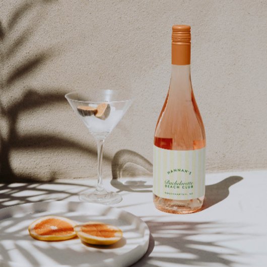 Retro Groene & Gele Strepen Bachelorette Sparkling Wijnetiket