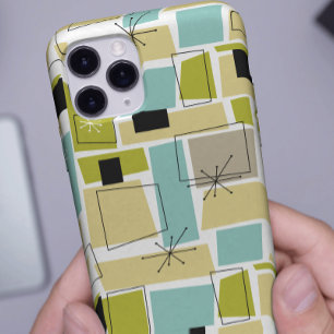 Retro groene gele vierkanten sterrenregen Midden e iPhone 14 Hoesje