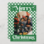 Retro groene geruite kerst plat kaart (Voorkant / Achterkant)